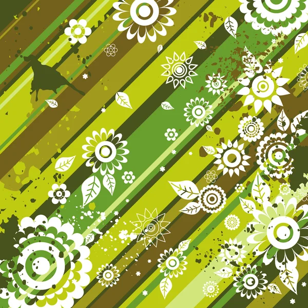 Grüner Hintergrund mit vielen Blumen, Vektorillustration — Stockvektor