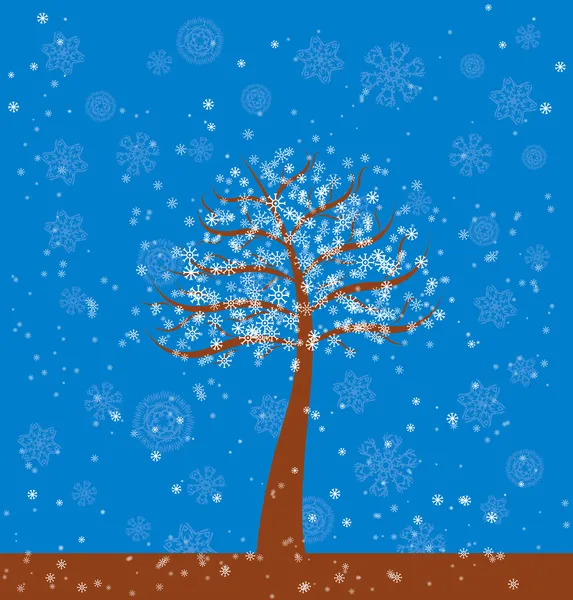 Paisaje invernal con un árbol, ilustración vectorial — Archivo Imágenes Vectoriales