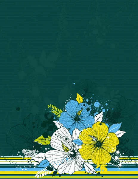 Ramo de hibisco sobre fondo verde — Archivo Imágenes Vectoriales