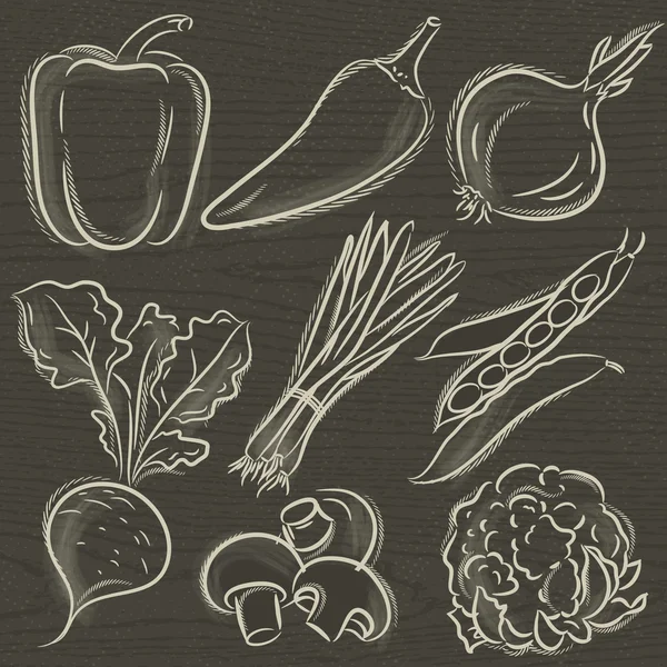 Conjunto de vegetais, pimenta, cebola, feijão, ilustração vetorial — Vetor de Stock