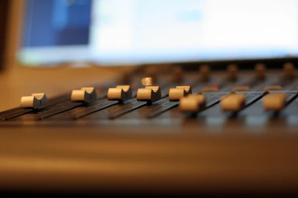 Closeup macro photography of a musical mixer — Stock Photo, Image