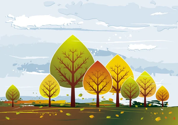 Landskap med många träd, vektor illustration — Stock vektor