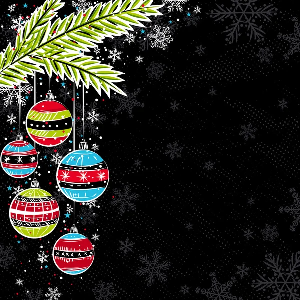 クリスマス ボールと背景を黒、ベクトル — ストックベクタ