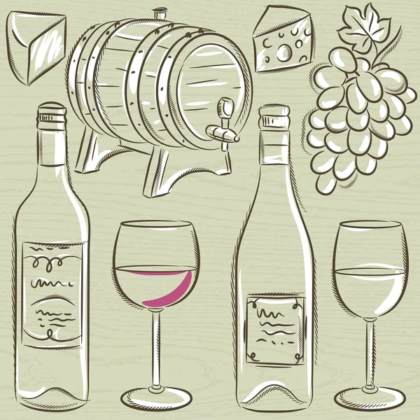 Jeu de verres et bouteilles pour vin, vecteur — Image vectorielle