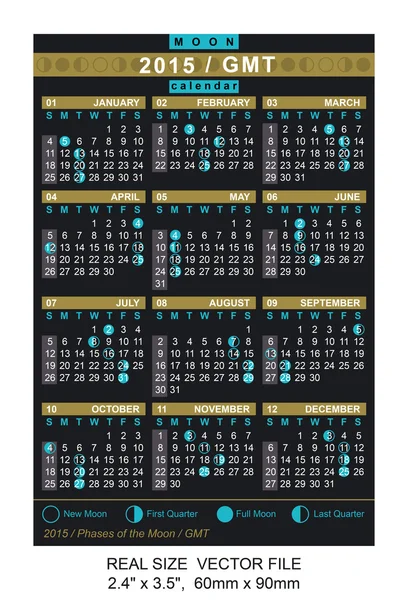 Calendario vectorial 2015 con Fases de la Luna GMT — Archivo Imágenes Vectoriales