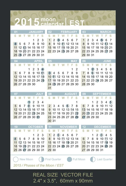 Calendrier vectoriel 2015 avec phases de la lune, EST — Image vectorielle