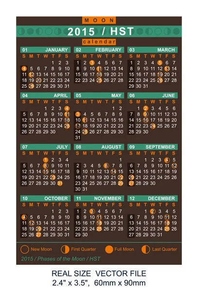 Calendario vectorial 2015 con Fases de la Luna, HST — Archivo Imágenes Vectoriales