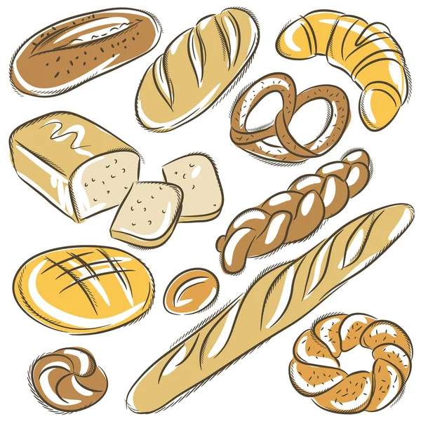 Set of different breads, vector — Stock Vector