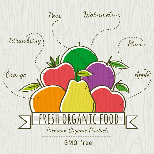 Ensemble de légumes et fruits biologiques, illustration vectorielle — Image vectorielle