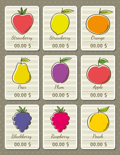 Uppsättning etiketter med ekologiska frukter, vektor illustration — Stock vektor