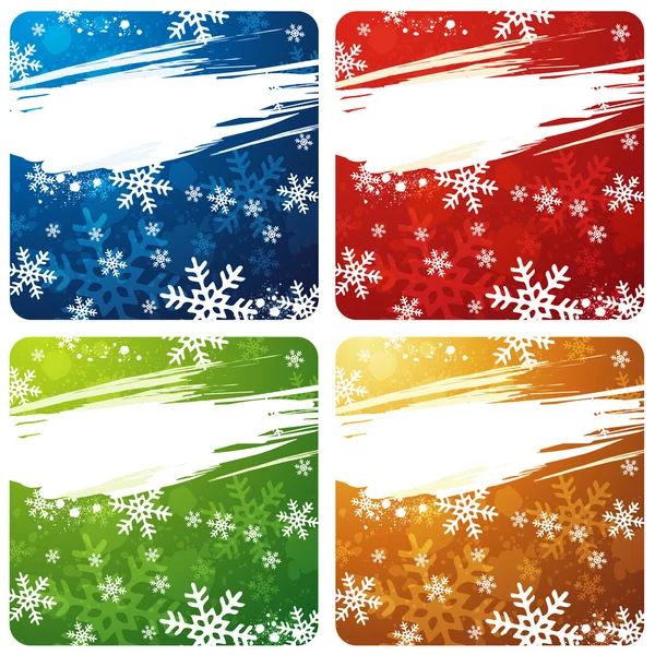 Banderas de Navidad a color con copos de nieve, ilustración vectorial — Archivo Imágenes Vectoriales