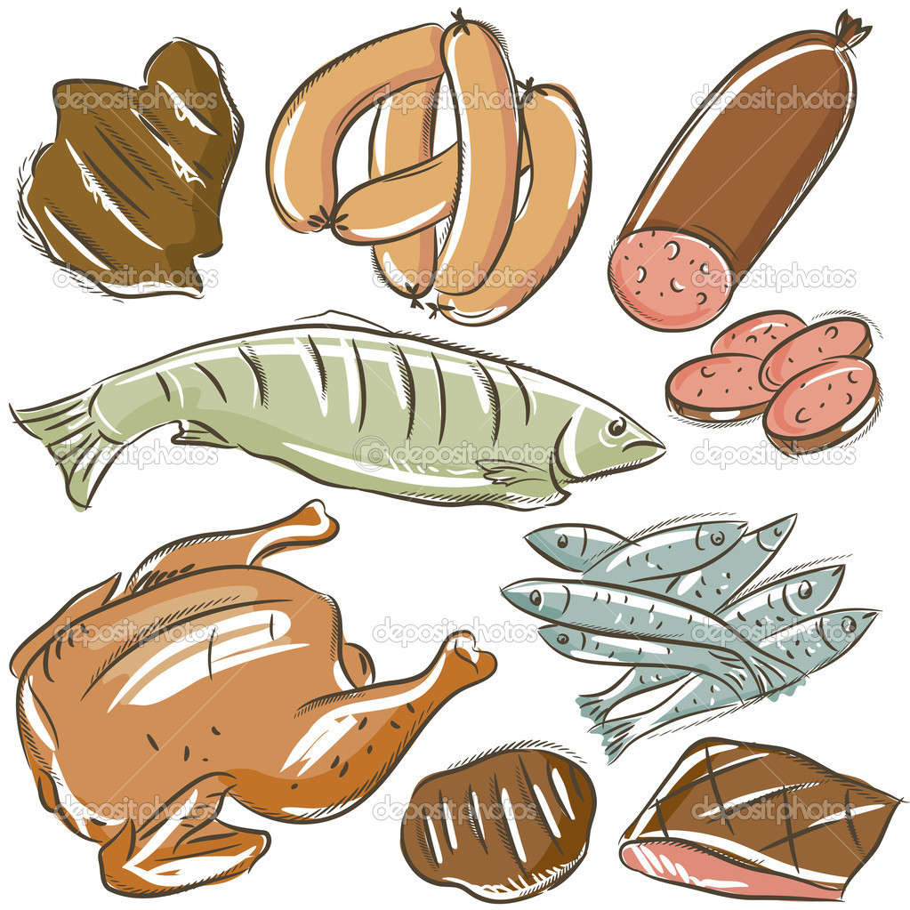 set of different meats , vector