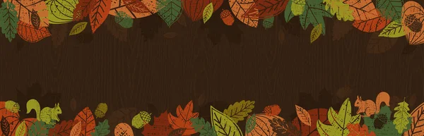 秋天落叶的横幅呈框架状排列 秋天的问候背景 水平秋天的背景 矢量说明 — 图库矢量图片