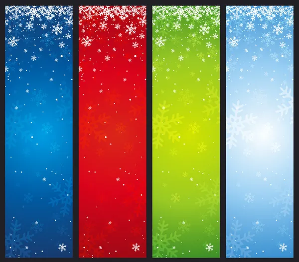 Banderas de Navidad a color con copos de nieve, vector — Archivo Imágenes Vectoriales