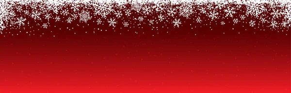 白い雪の結晶と赤いクリスマスのバナー メリークリスマスとハッピーニューイヤーグリーティングバナー 水平方向の新年の背景 ヘッダー ポスター カード ウェブサイト ベクターイラスト — ストックベクタ