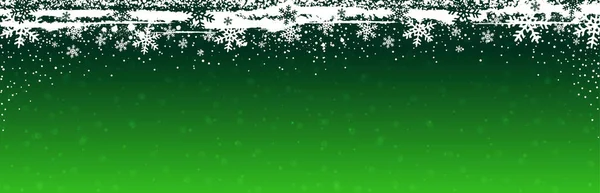 白い雪の結晶と緑のクリスマスのバナー メリークリスマスとハッピーニューイヤーグリーティングバナー 水平方向の新年の背景 ヘッダー ポスター カード ウェブサイト ベクターイラスト — ストックベクタ