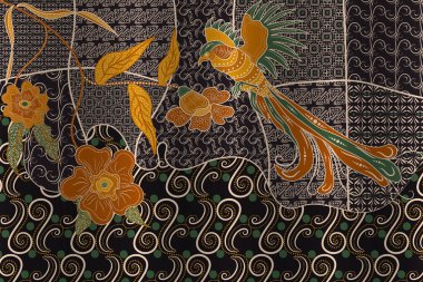 Geleneksel Asya el çizimi batik. Kuş ve çiçek motifleri. Desen kumaş ve tekstil için yaratıcı batik geleneksel