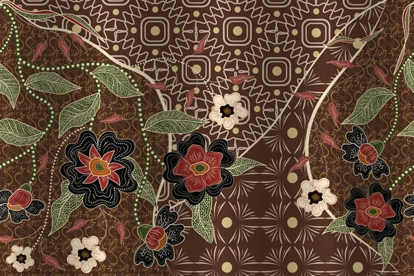 Batik Dibujado Mano Tradicional Floral Hermoso Concepto Batik Tradicional Vintage — Vector de stock