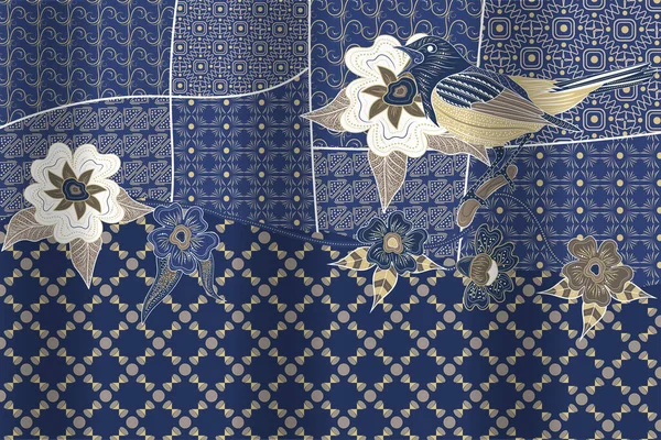 Традиционный Абстрактный Батик Красивыми Мотивами Батик Текстильной Ткани Синий Батик — стоковый вектор