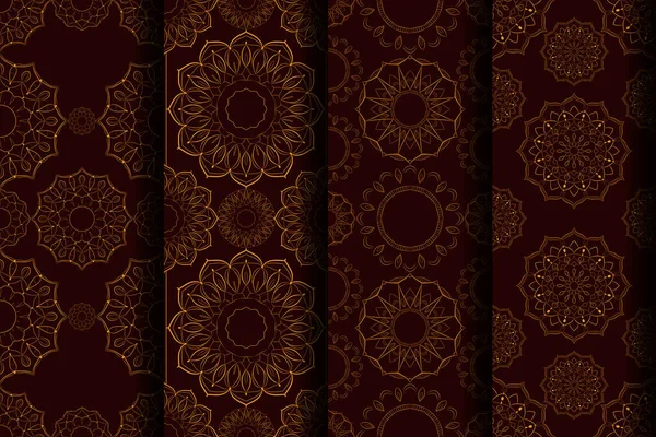 Setzen Nahtlose Muster Mandala Dunkle Farbe — Stockvektor