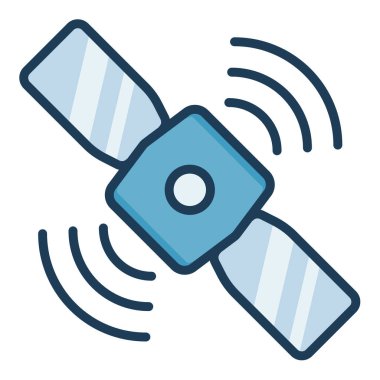 Uydu sinyal iletişim alanı dolu satır biçimi çizimi illüstrasyonlu tek bir izole simge