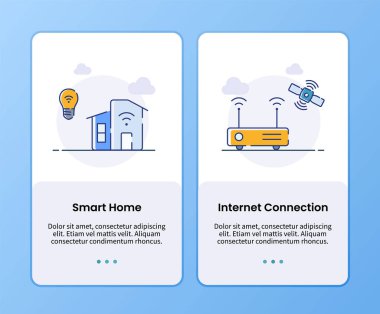 Mobil ui uygulama vektör çizimi için akıllı ev ve internet bağlantısı şablonu