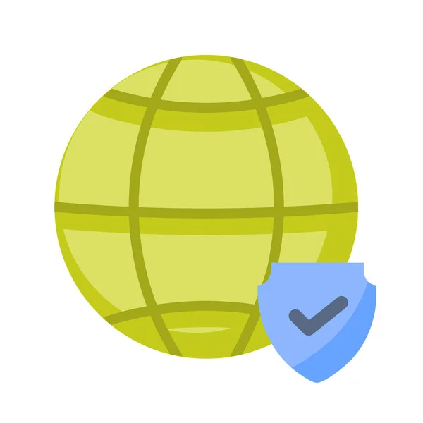 Globe Sécurité Internet Avec Bouclier Unique Icône Isolée Avec Illustration — Image vectorielle