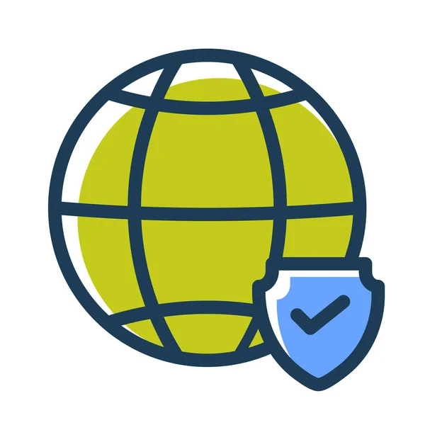 Globo Seguridad Internet Con Escudo Único Icono Aislado Con Guion — Vector de stock