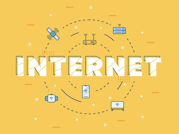 Internet Network Iot Internet Things Concept Big Text Center Icon — Vetor de Stock