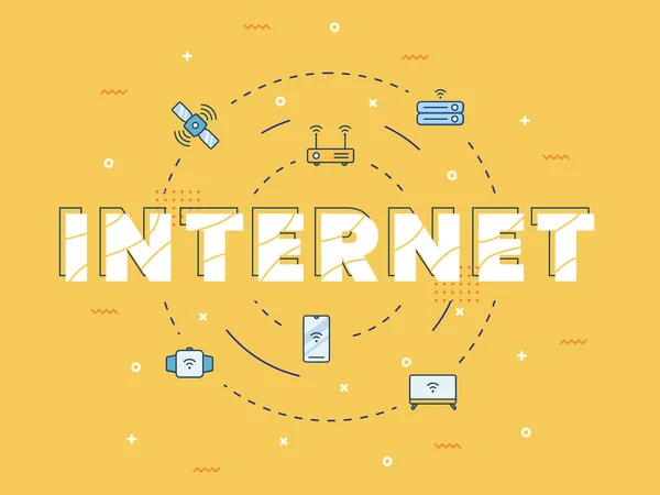 Nesnelerin Internet Ağı Kavramının Merkezinde Büyük Metin Simge Modern Düz — Stok Vektör