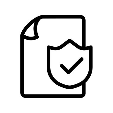 Belge dosya kağıdı sayfa kalkanı ana hat biçimi illüstrasyonuna sahip tek bir izole simgeyi koru