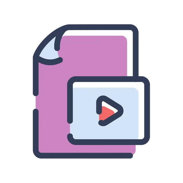 Video Document File Paper Page Single Isolated Icon Dash Dashed — Stock Vector
