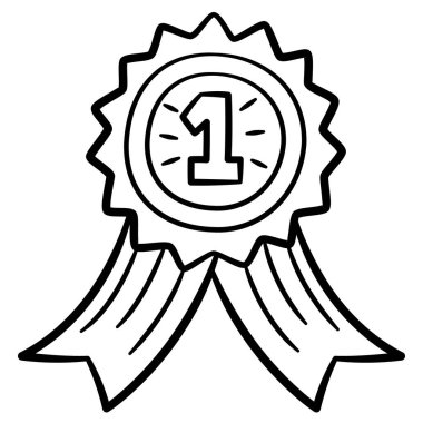 Madalya ödül rozeti amblemi kazanan tek izole edilmiş taslak çizilmiş el çizimi biçim vektörü ikonu