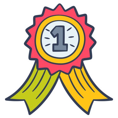 Madalya ödül rozeti amblemi kazanan ödüllü karalama rengi renk vektörü olan tek izole ikon