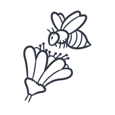 çiçek ve arılar taslak elle çizilmiş tek bir izole ikon taslak biçim vektörü