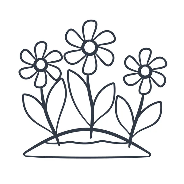 Flowers Single Isolated Icon Sketch Hand Drawn Outline Style Vector — Archivo Imágenes Vectoriales