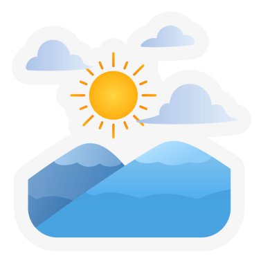 scenery landscape spring or springtime single isolated icon with sticker outline cut style vector