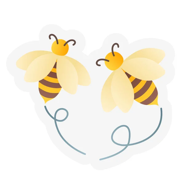 Bees Spring Springtime Single Isolated Icon Sticker Outline Cut Style — Vettoriale Stock