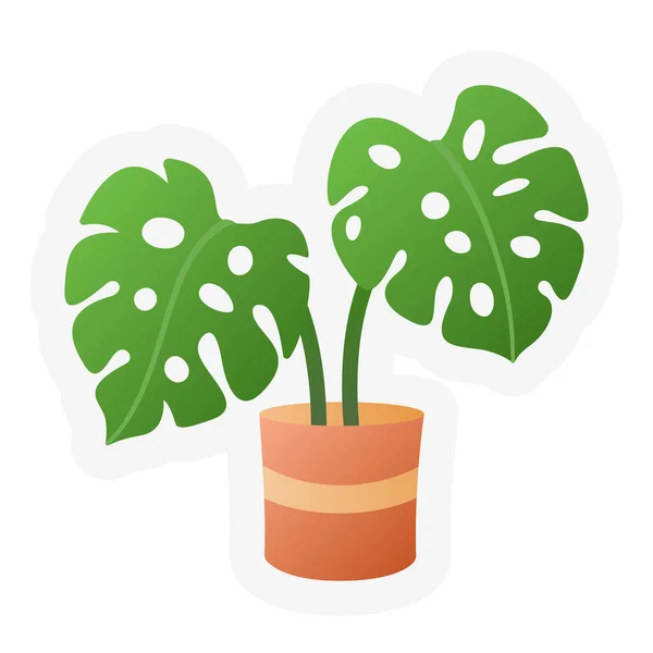Montsera Spring Springtime Single Isolated Icon Sticker Outline Cut Style — Διανυσματικό Αρχείο