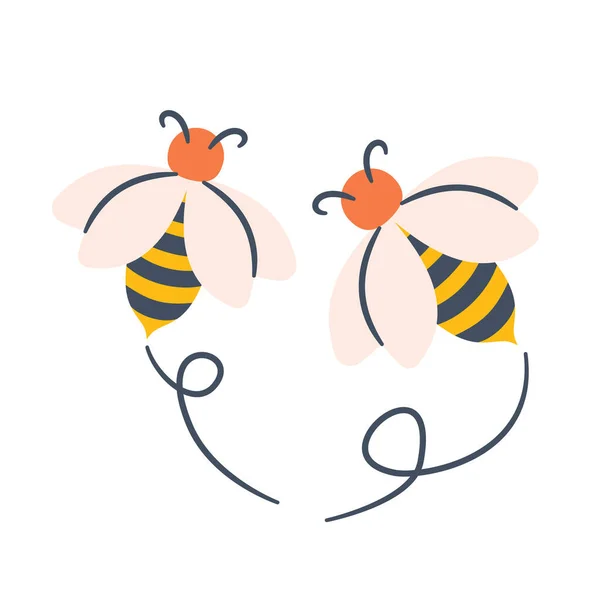 Méhek Tavasz Vagy Tavasz Egyetlen Elszigetelt Ikon Firka Színesszínes Stílus — Stock Vector
