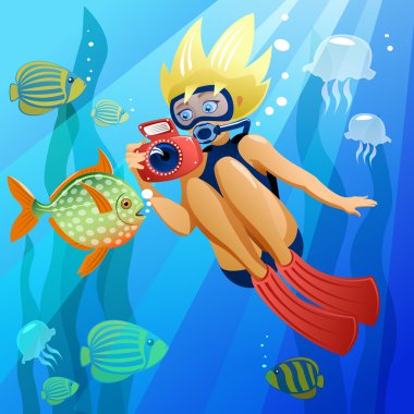 Diving young girl clipart