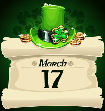 Patrick's hat with coins and clover clipart