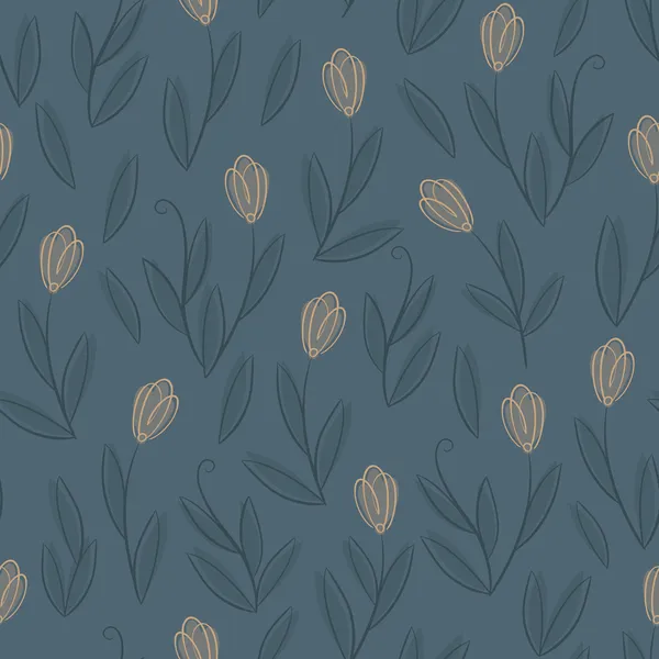 Floral blue seamless pattern with yellow tulips — Free Stock Photo