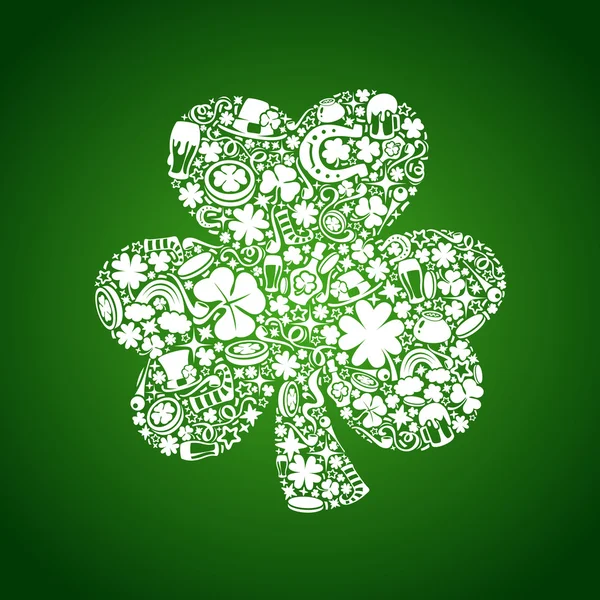 St Patricks dagen kaart van witte objecten op groene achtergrond — Stockvector