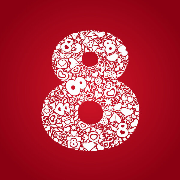 March 8 white objects on a red background