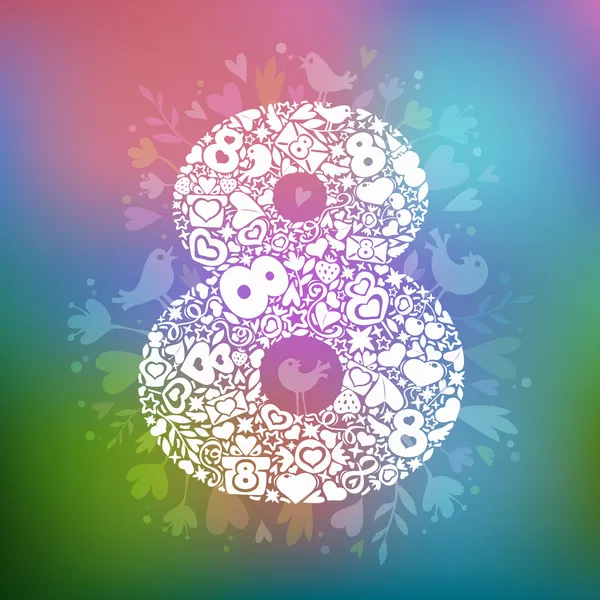 çok renkli bir arka plan üzerine 8 Mart beyaz nesneleri