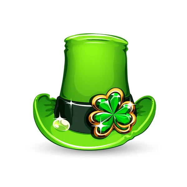 Le trèfle émeraude de la Saint-Patrick sur le chapeau — Image vectorielle