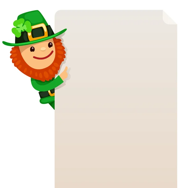 Leprechaun olhando para cartaz em branco — Vetor de Stock