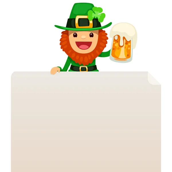 Leprechaun kijken naar lege poster op de top — Stockvector