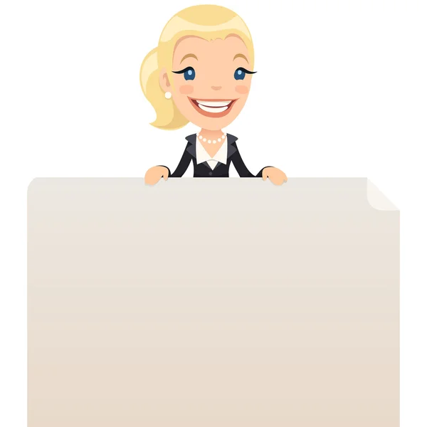 Businesswoman looking at blank poster on top — Stock Vector